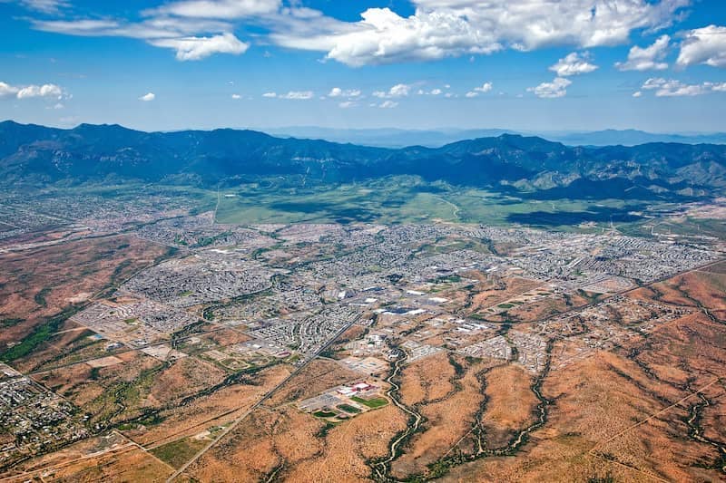 Aerial view of Sierra Vista, Arizona in summer